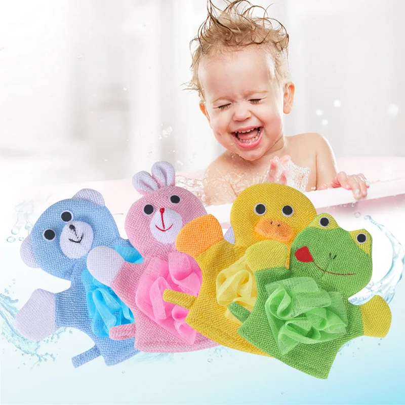 Cute Bear Baby Bathing Gloves Children's Bath Rubing Cotton Animal Bath Towel for Kids Comfortable Bath Brush Shower Accessories