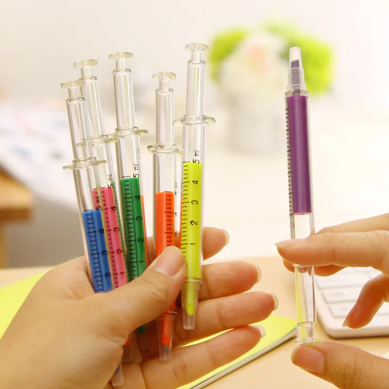 Highlighter Pen 6pcs Kawaii Syringe Needle Shape Mechanical Color Ballpoint For Office School