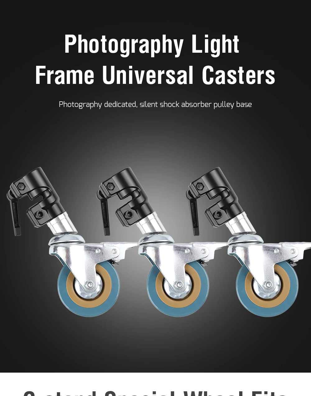 Universal 3" Wheel Casters tripods light Stands Easy Swivel Lock solid rubber 