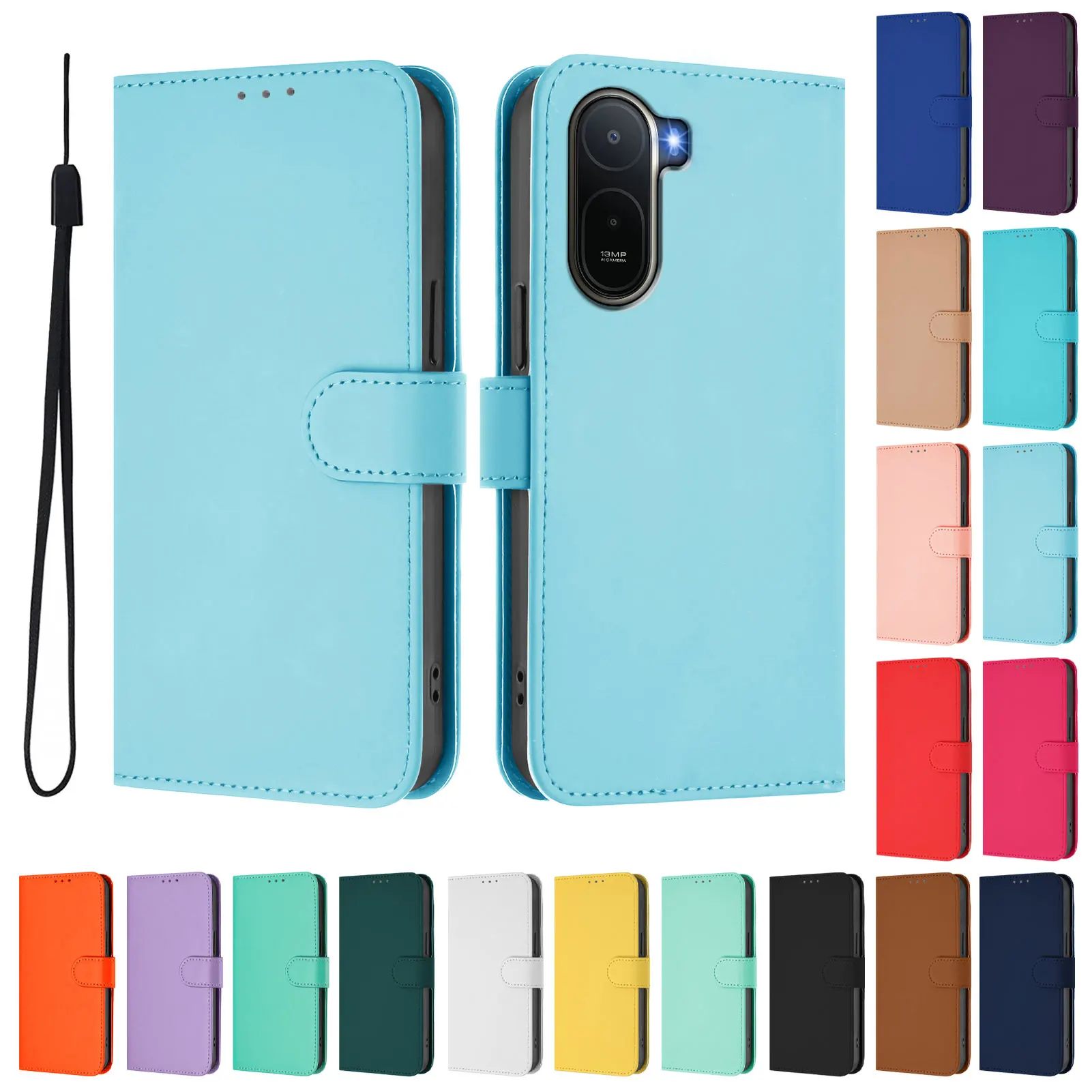 Luxury Leather Flip Wallet Phone Cover - Solid Color