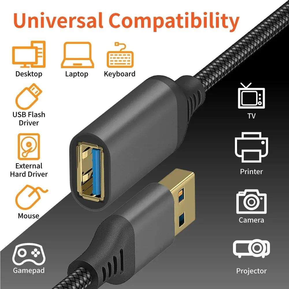 USB3.0 Extension Cable 5Gbps High Speed Cord Nylon Braided USB 3.0 Extender Data Wire Male To Female Cable for Smart TV PS4 Xbox