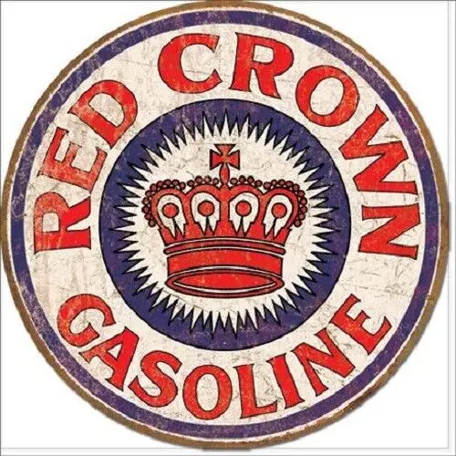 

11 3/4" RED CROWN GASOLINE ROUND METAL SIGN NEW