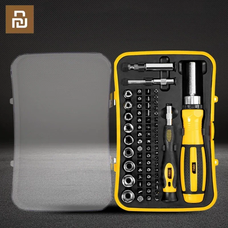 

Набор отверток с храповым механизмом Xiaomi Deli, 65 шт., набор магнитных прецизионных отверток, бытовые инструменты для ремонта телефонов