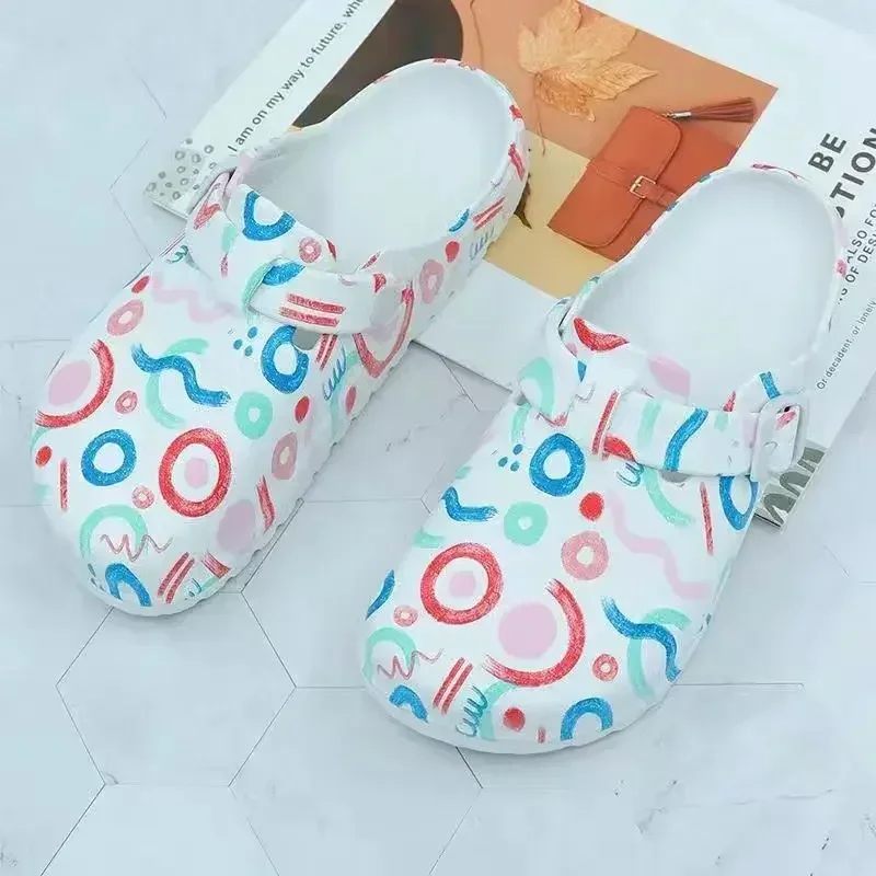 Unisex Nurse Shoes Cute Print Scrubs Shoes Comfortable Doctor Working Wear Hospital Front Buckle Anti Slip Surgical