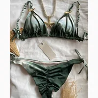 2025 Women's Micro Bikini Set Halter Gradient Scrunch Butt Swimwear Sexy Padded Two-Piece Bathing Suit Female Beach Swimsuit