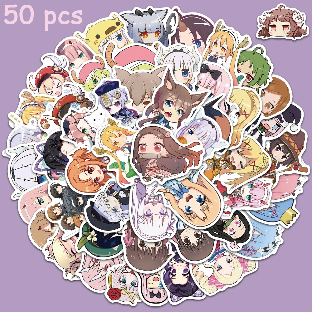 

50pcs Pixiv Version Q Anime Stickers Kawaii Anime Girl Decals Scrapbook Laptop Guitar Skateboards Luggage Graffiti Stickers