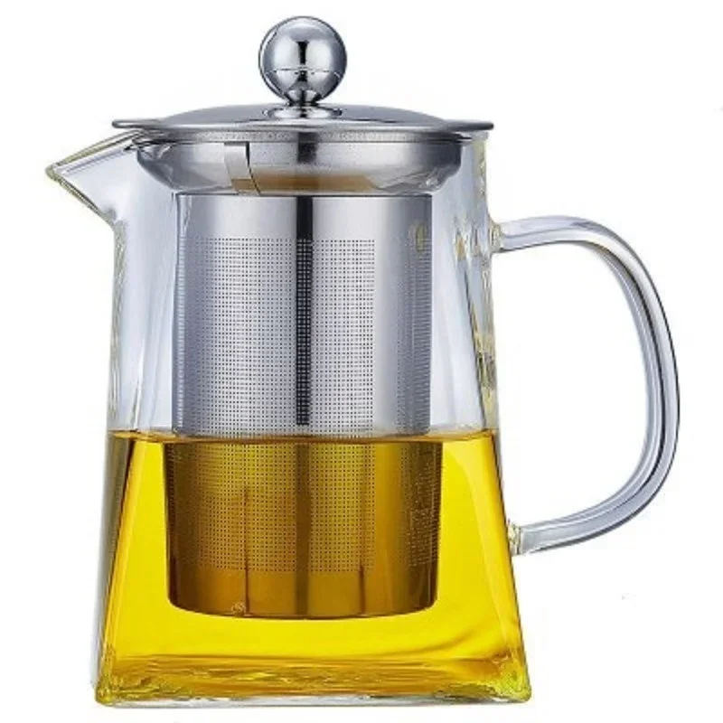 350ml Glass Teapot With Stainless Steel Infuser Heated Container Heat Resistant Tea Pot Good Clear Kettle Square Drinkware