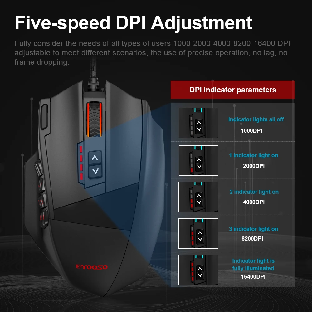 USB Wired RGB Gaming Mouse 16400 DPI 19 buttons programmable for Computer PC Laptop