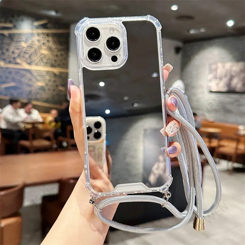 Crossbody Lanyard Mirror Phone Case with Hard PC Back Cover