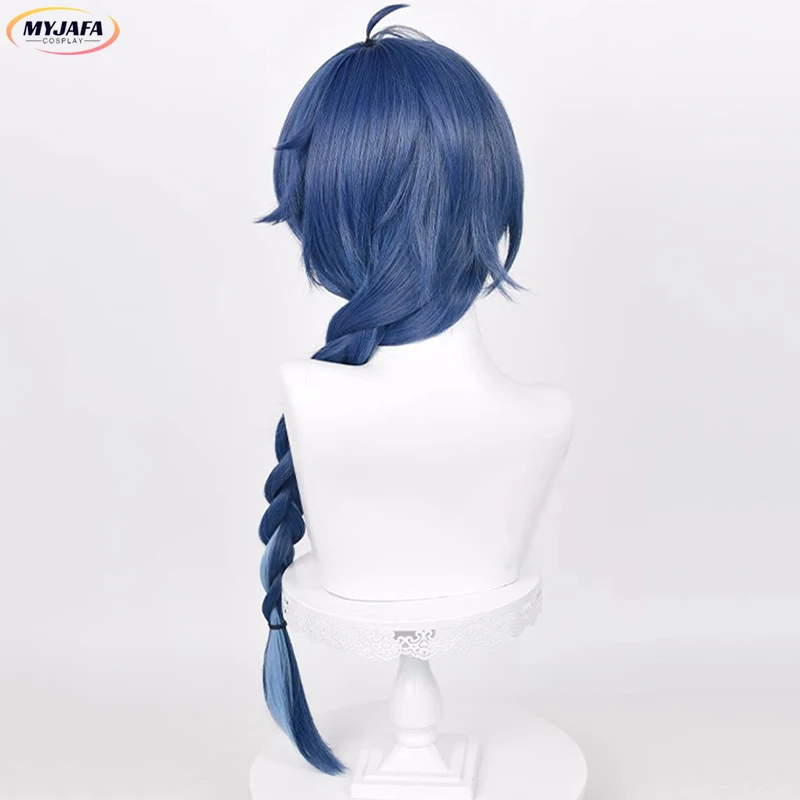 Kaeya 코스프레 가발, 애니메이션, 길이 80cm, 85cm, 다크 블루 브레이드, 내열성 합성 머리, 할로윈 파티 가발 및 모자, 3 가지 스타일
