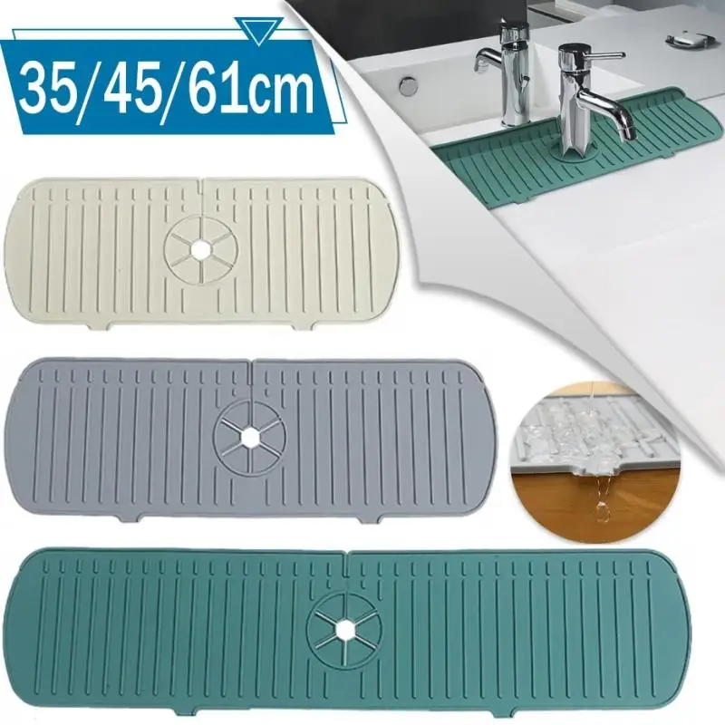 Kitchen Splash Guard Kitchen Faucet Splash Pad Silicone Sink Faucet Splash Guard Mat Sponge Drain Rack Countertop Protector
