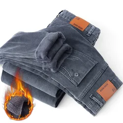 2023 Autumn and Winter New Fashion Trend Stretch Jeans Men's Casual Comfort Plus Fleece Thickened Warm High Quality Pants 28-38