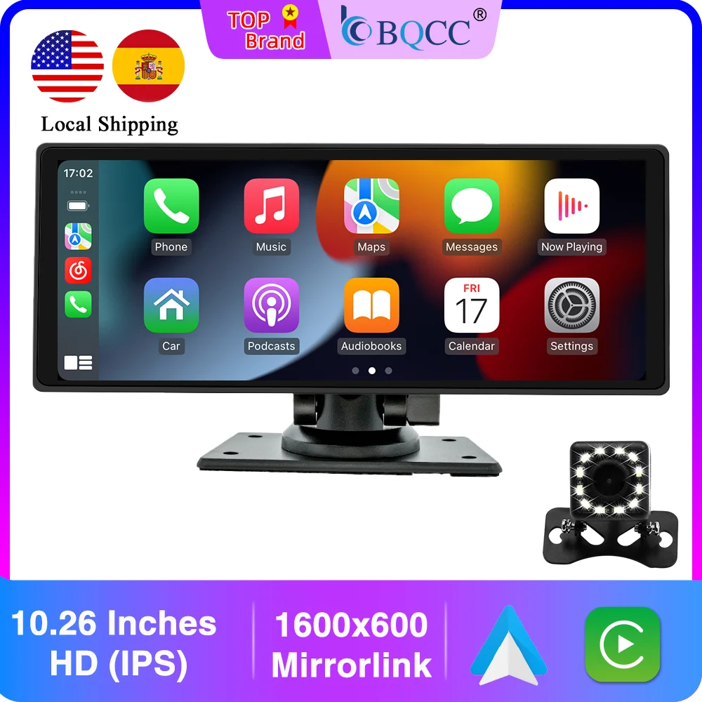 BQCC 10,26 "IPS pulgadas inalámbrico con cable Carplay Android Auto reproductor MP5 salida de Audio Mirrorlink BT Radio de coche para Universal 1