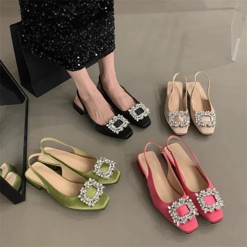 Women Luxury Crystal Mid Heels Sandals Summer New Woman Chunky