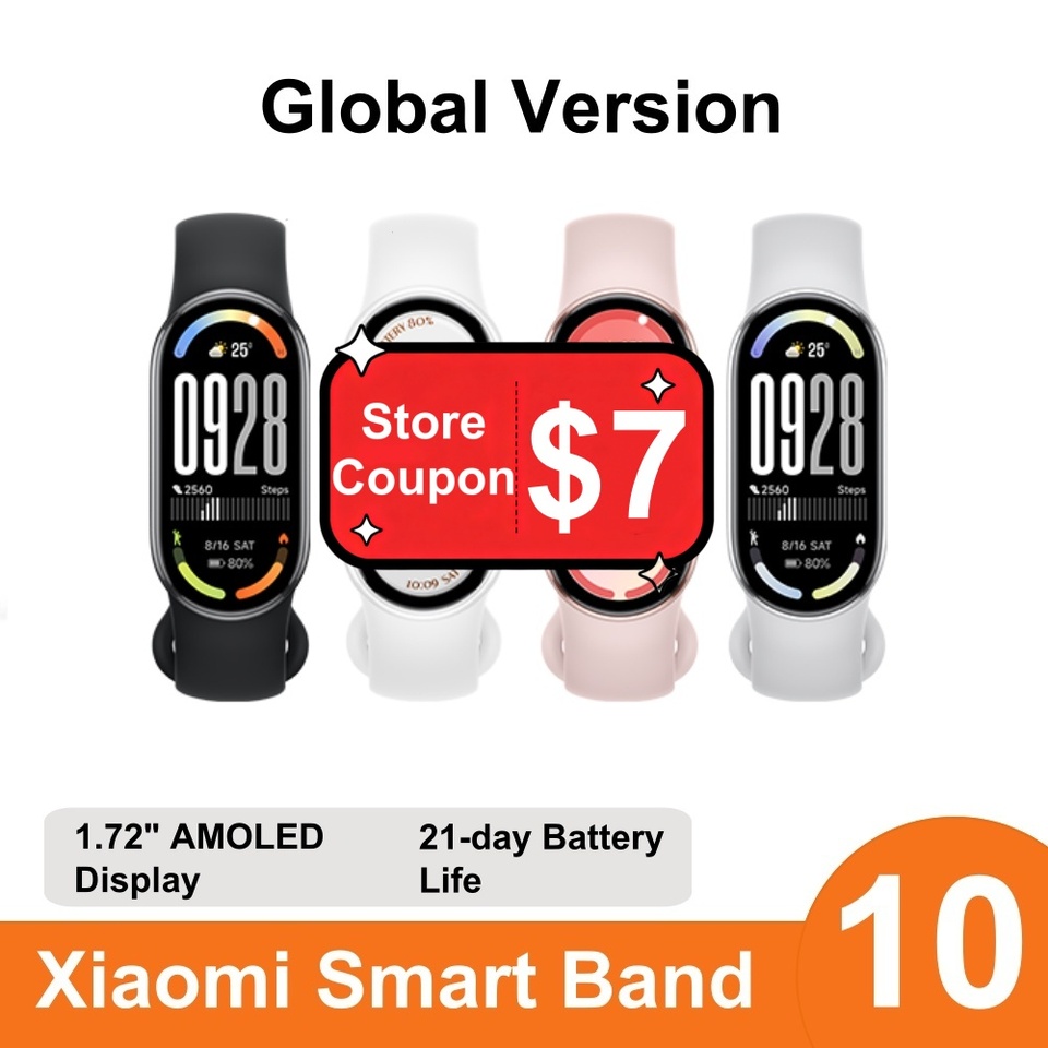  Global Version Xiaomi Smart Band 10 1.72" AMOLED Display Health Fitness Sleep Management 5ATM Waterproof Mi HyperOS 2 Bracelet  