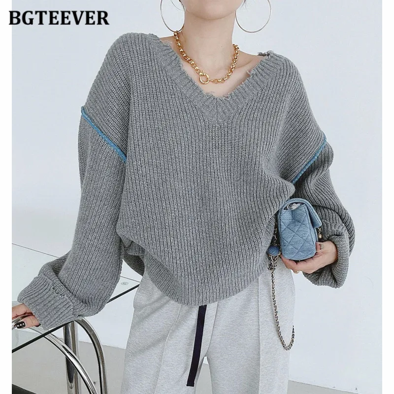 

Свитер Женский вязаный с V-образным вырезом и длинным рукавом