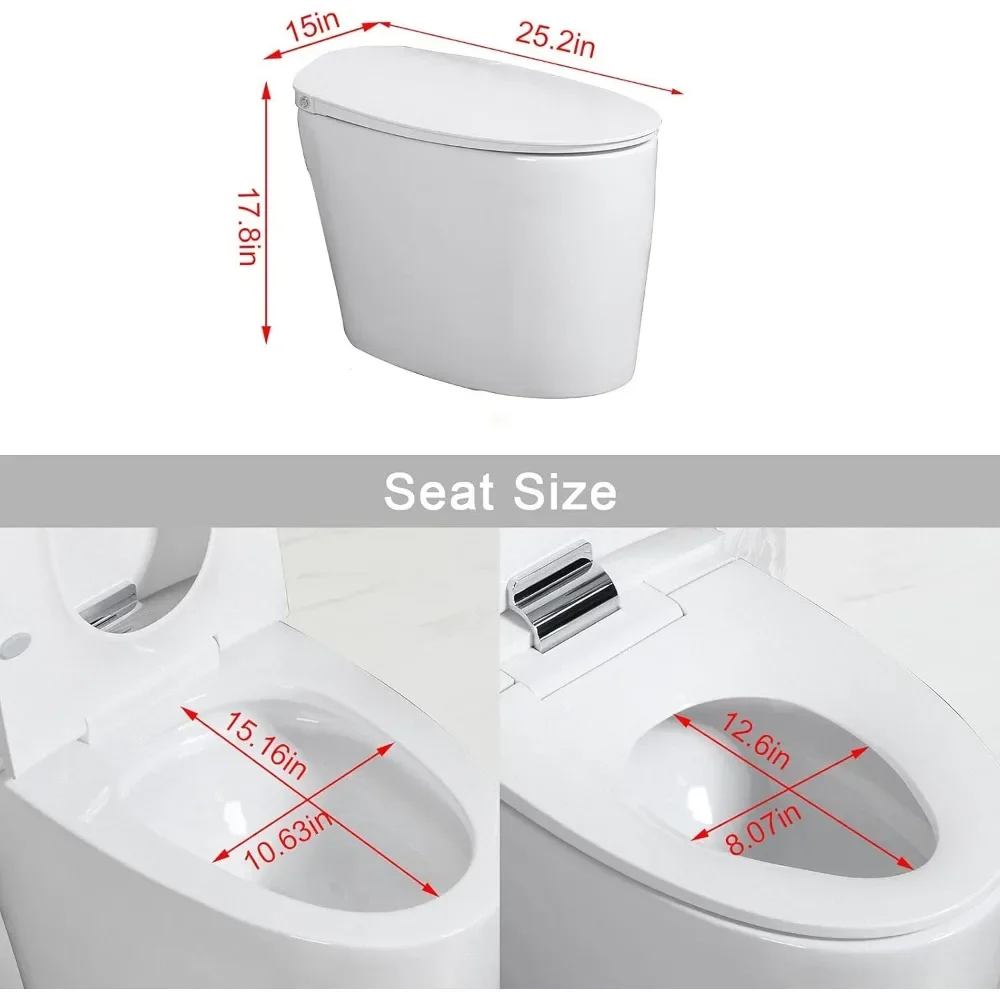 Smart Toilets, One Piece Toilet Intelligent Toilet with Silent & Slow Toilet Cover Auto & Foot Induction Flush,Tankless Toilets 6