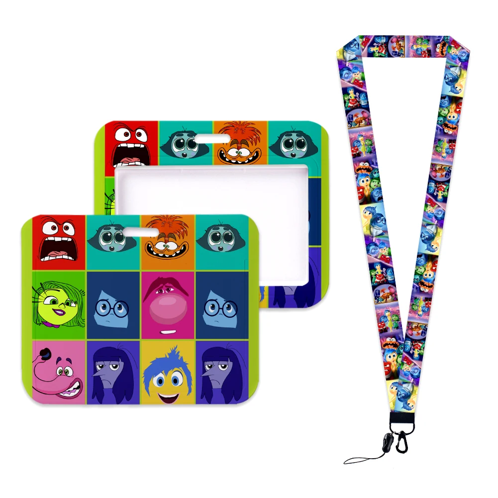 Inside Out Card Set Cartoon ID Card Protection Case Work Bus Horizontal Holder Plastic Keychain Gifts card case holder