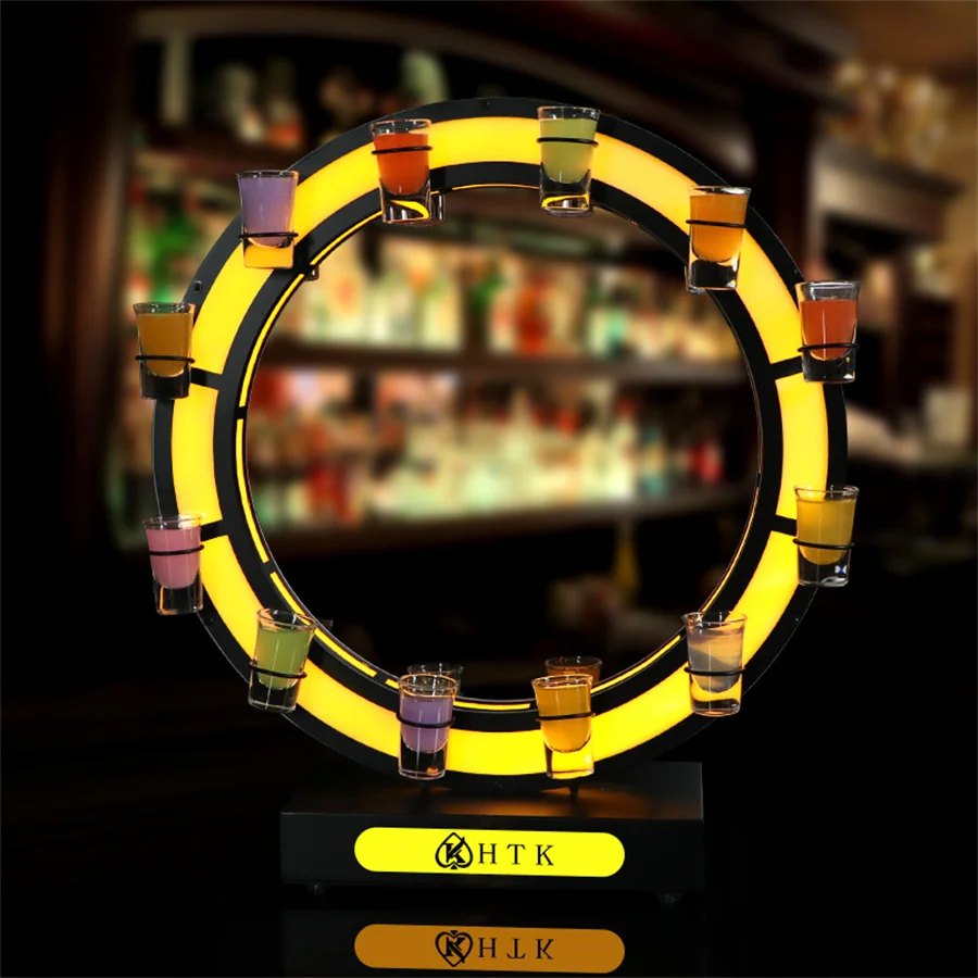 Rechargeable Bar Ferris wheel LED Shot Glasses Display Holder Stand VIP Shot Glass Tray LED Bottle Presenter Glorifier