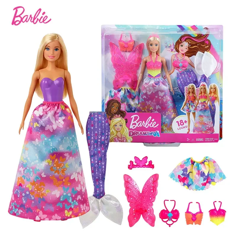 Boneca barbie original sereia princesa cem transformação presente caixa  brinquedos acessórios conjunto casa de jogo para crianças menina brinquedos