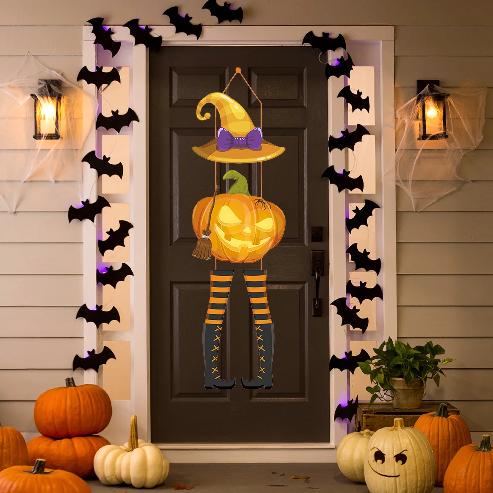 1Pc Halloween Pumpkin Door Hanging Sign Pendants Ghost Faced Bat Paper Front Door Hanger Halloween Party Decorations For Home