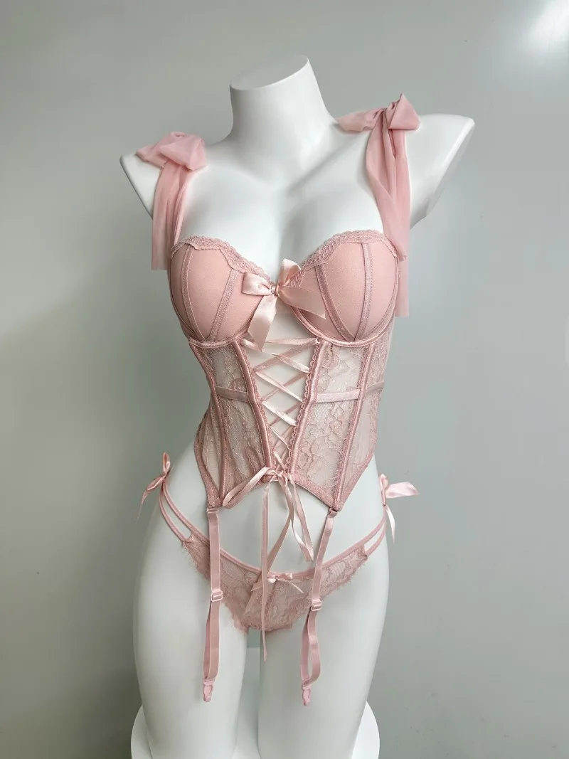 Description Picture 6 of itemVintage Corset Top and Panty Underwear Set Sexy Bustier Corset Lingerie Temptation Lace Fishbone Bra Body Shaping Vest Red Black