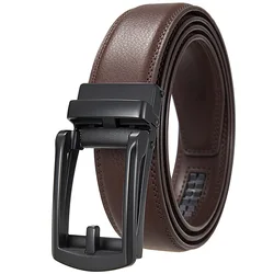 Luxury Genuine Leather Belt with Automatic Metal Buckle - 170cm (Black buckle Brown)