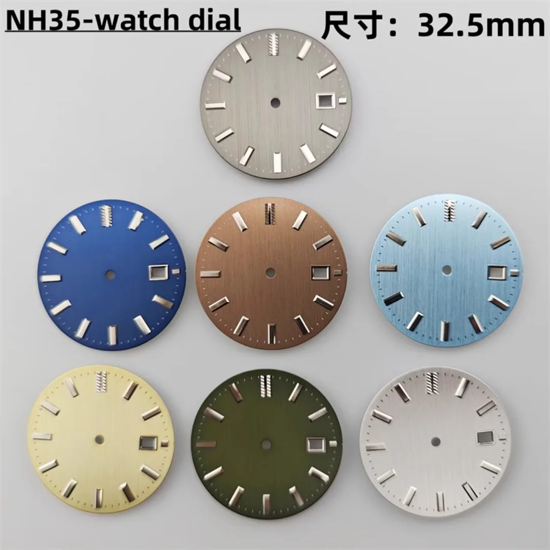 32.5mm Watch Dial Vertical Line Texture Surface Single Calendar Date No Luminous Watch Faces Accessories NH35 Movement