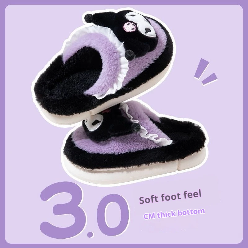 KAwaii KT Kuromi My Melody Home Lazy Slippers Cartoon Yk2 Women's Winter Plush Anti slip Slippers Comfortable Thick soled Shoes 3