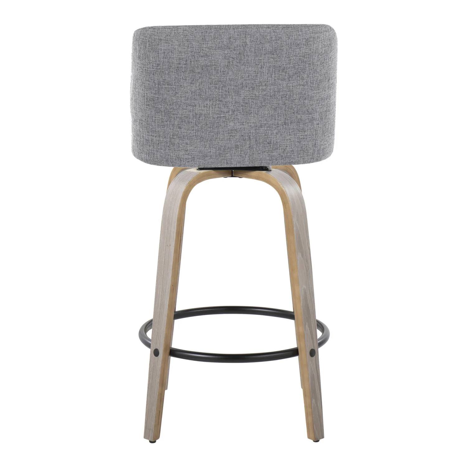 Toriano 26" Contemporary Fixed-Height Counter Stool with Swivel in Light Grey Wood and Grey Fabric with Round Black Metal Footre 5