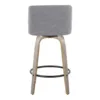 Toriano 26" Contemporary Fixed-Height Counter Stool with Swivel in Light Grey Wood and Grey Fabric with Round Black Metal Footre 5