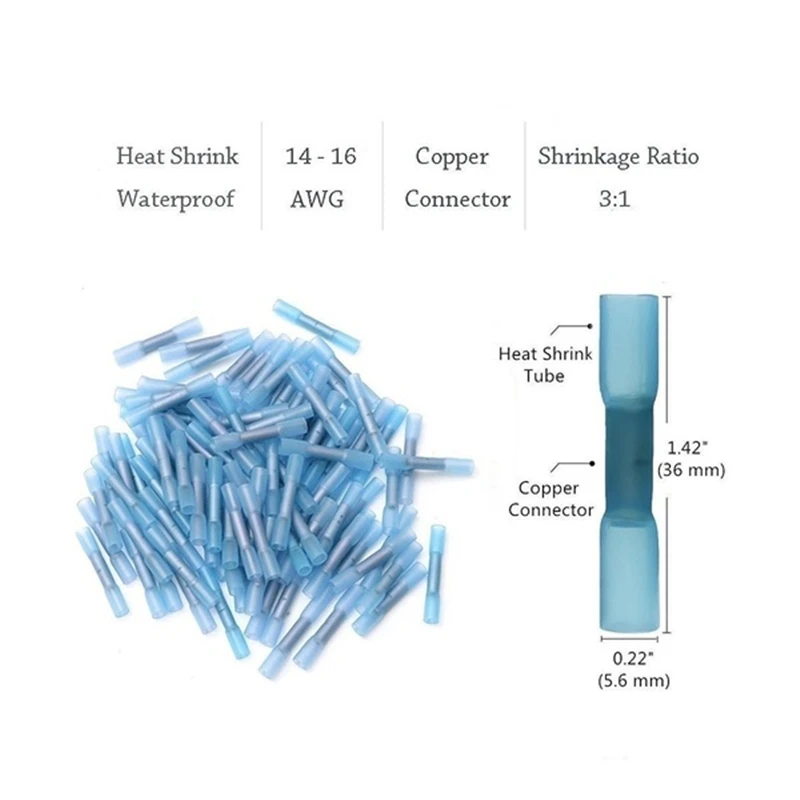 Description Picture 6 of item100PCS Assorted Fullly Insulated Heat Shrink Butt Splice Connectors Waterproof Crimp Terminals Soldering Sleeve Kit