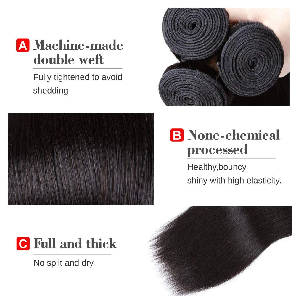 Human Hair Brazilian Virgin Hair Weft with Closure 3/4 Bundles 4x4 13x4 lace closure