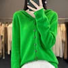 Fall/Winter 2024 New 100% Merino Sweater Women's Hooded Cardigan Loose Sweater Long Sleeve Button Knitted Sweater Jacket 2