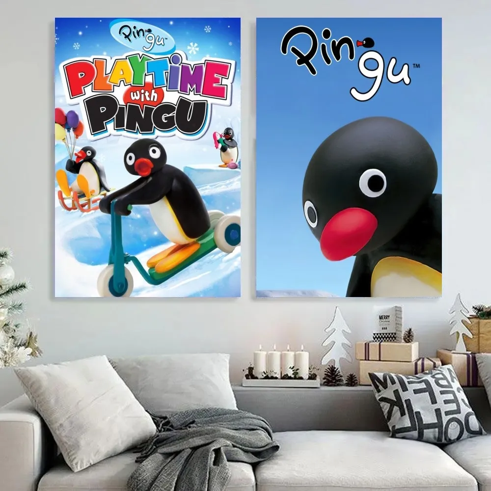 Cartoon P-Pingu Penguin Cute Poster Kraft Club Bar Paper Vintage Poster Wall Art Painting Bedroom Study Wall Painting Stickers