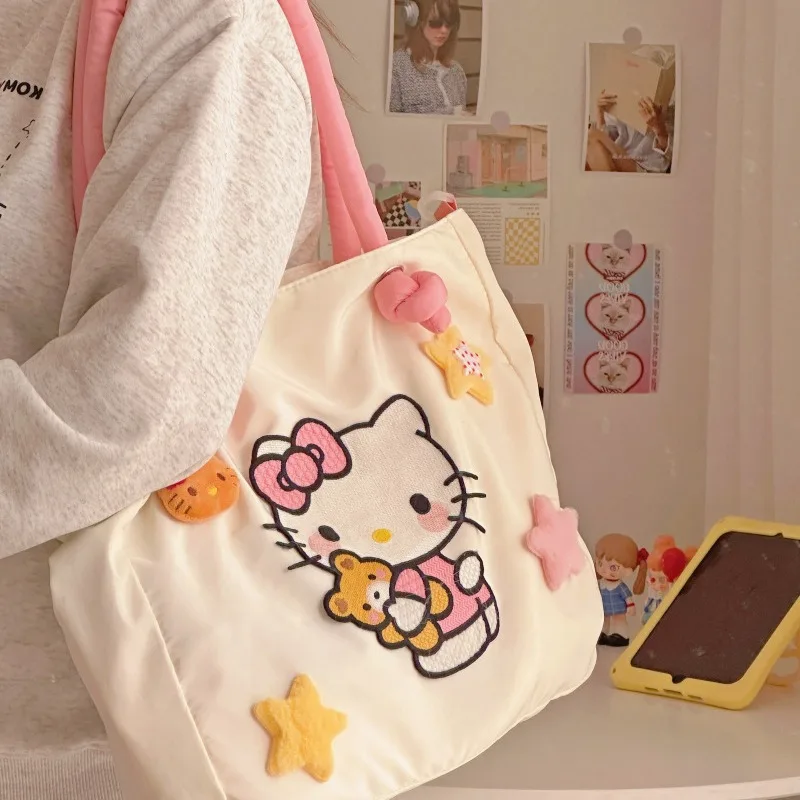 

Kawaii Sanrio Аниме Сумка через плечо Милая Hello Kitty мультфильм Ins односторонняя молния большой емкости сумка через плечо подарки для девочек