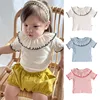 Baby Girls Tees 2025 Summer New Toddler Girls Lace Sleeve Top Baby Bottom T-shirt and Cure Printed Pants 3