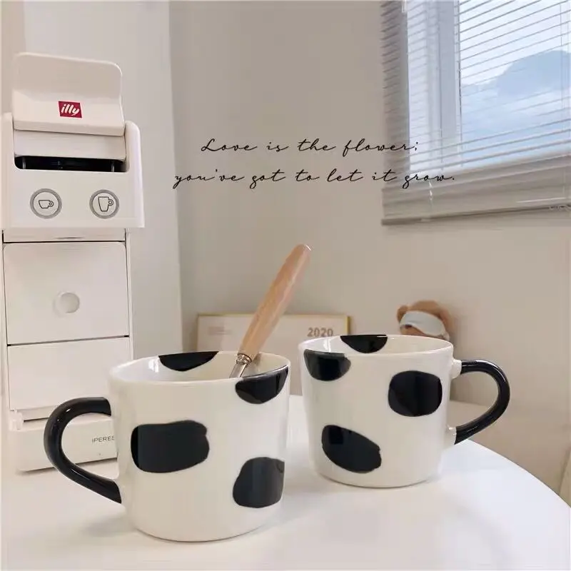

Korean ins personality sesame point cow cute simple couple ceramic cup mug drinking cup milk cup breakfast cup