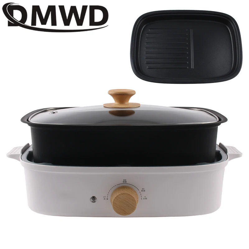 Split Electric Multifunction Hot Pot Cooker BBQ Barbecue Oven Grill Plate Non-stick Steak Frying Pan Food Noodle Cooking Skillet