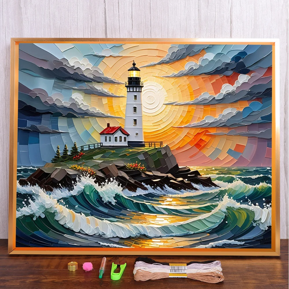 Landschaft Leuchtturm Gedruckt Kreuzstich Komplettset Stickerei Handwerk Handarbeit Handwerk Stricken Home Decor Design Geschenk