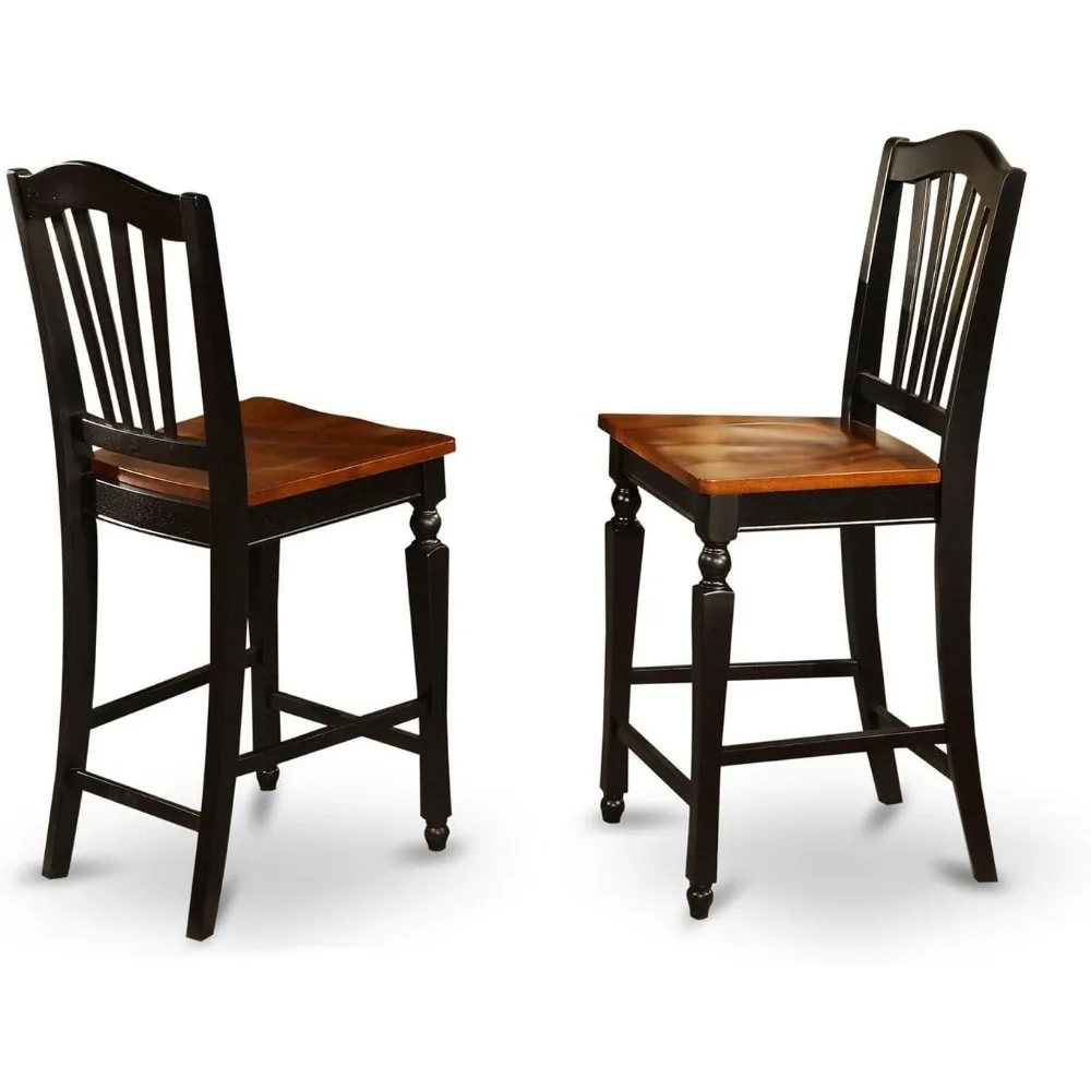 CHS-BLK-C Café Counter Height Kitchen Chairs - Linen Fabric Upholstered Solid Wood Chairs, Set of 2, 3