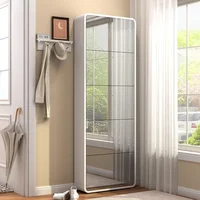 Slim Mirror Shoe Cabinet for Entryway,Narrow Freestanding Shoe Rack with Flip Drawer,Wood Shoe Storage Organizer for Living Room 1