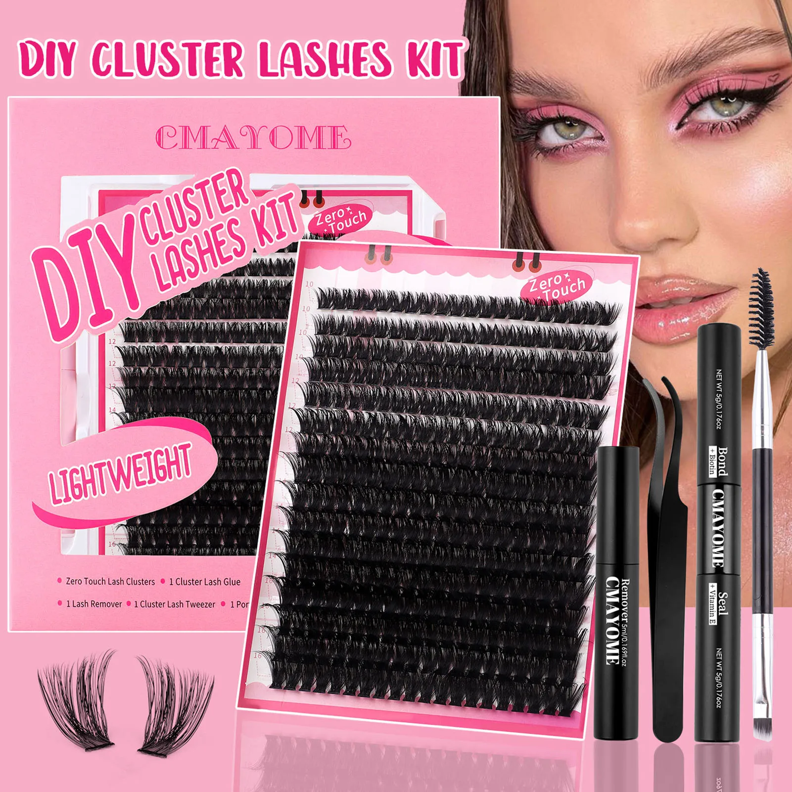 Description Picture 5 of item80D DIY False Eyelashes set D Curly Fluffy Volume clusters lash Extensions bond and seal glue Remover kit professional makeup