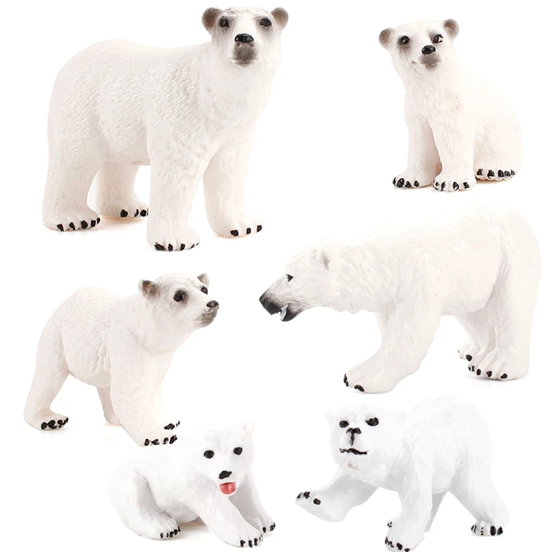 

6 шт. симпатичный искусственный белый полярный медведь, игрушка, реалистичный семейный медведь, набор для детей, обучающая настольная декоративная игрушка