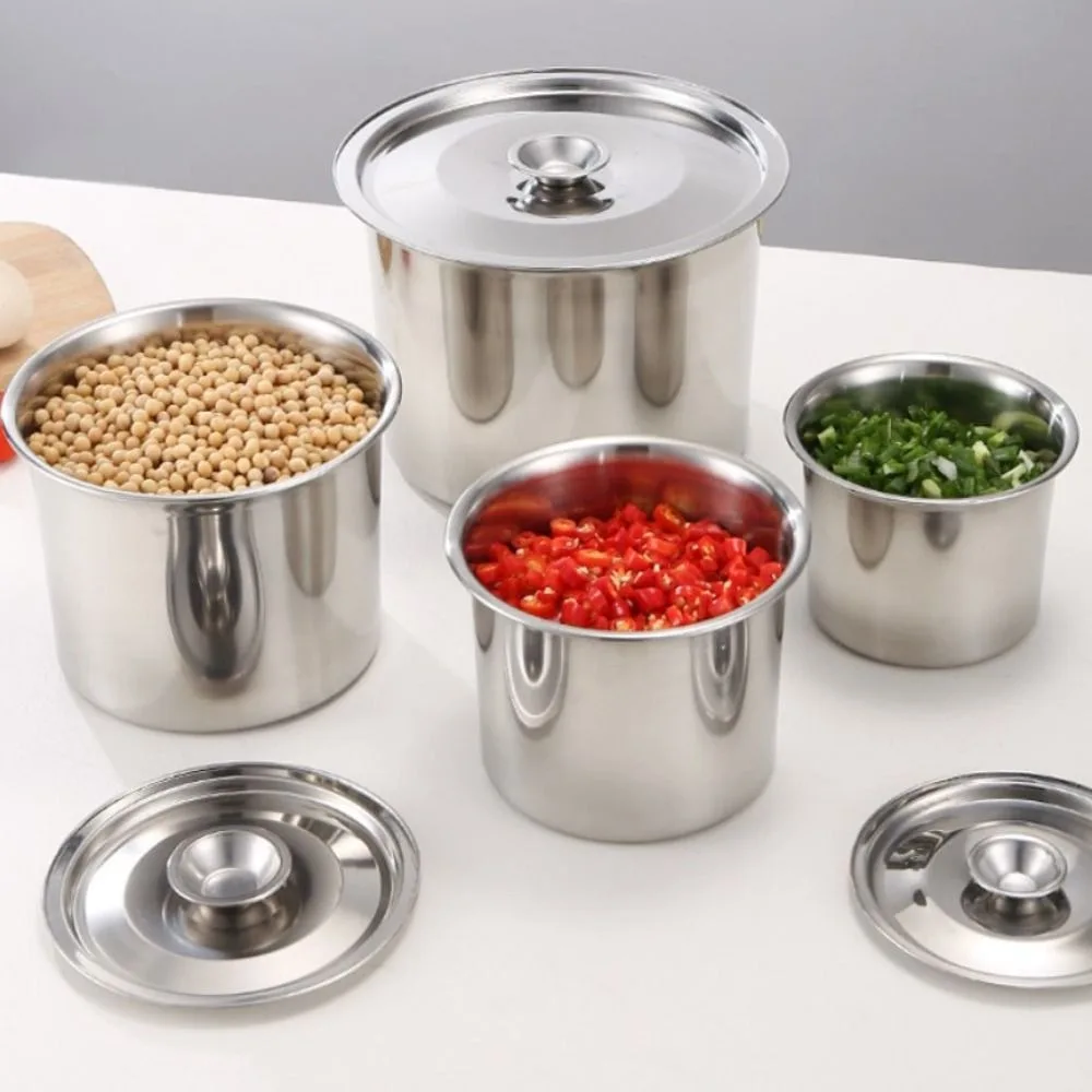 New 201 Stainless Steel Seasoning Tank with Lid Flavor Cup 10/12/14/16cm Seasoning Pot Kitchen Tableware Household Storage Box 3