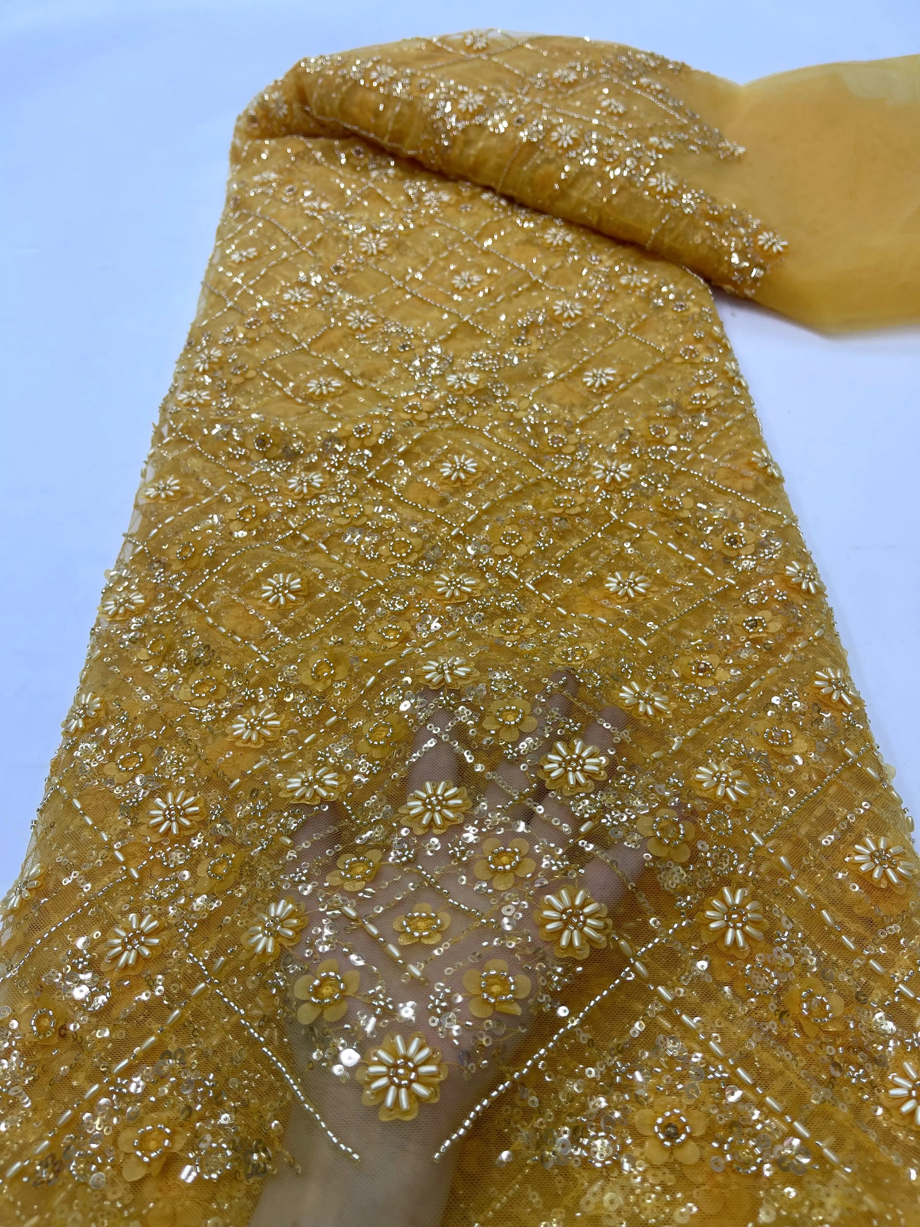 2024 French Bridal Luxury African Sequins Tulle Lace Fabric High Quality Nigeria Embroidery Lace Fabric For Women Wedding