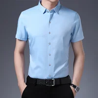 Men's Business Casual Solid Color Short Sleeved Shirt Non Ironing Comfortable Top 1