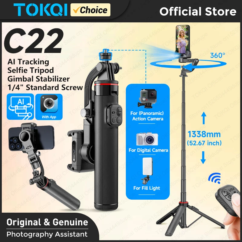 Handheld Gimbal Stabilizer Gimbal Camera AI Tracking Deskpot Gimbal Tripod with Extendable Selfie Stick for Moble Phones Vlog 360&deg; Rotational Shoot with Wireless Remote