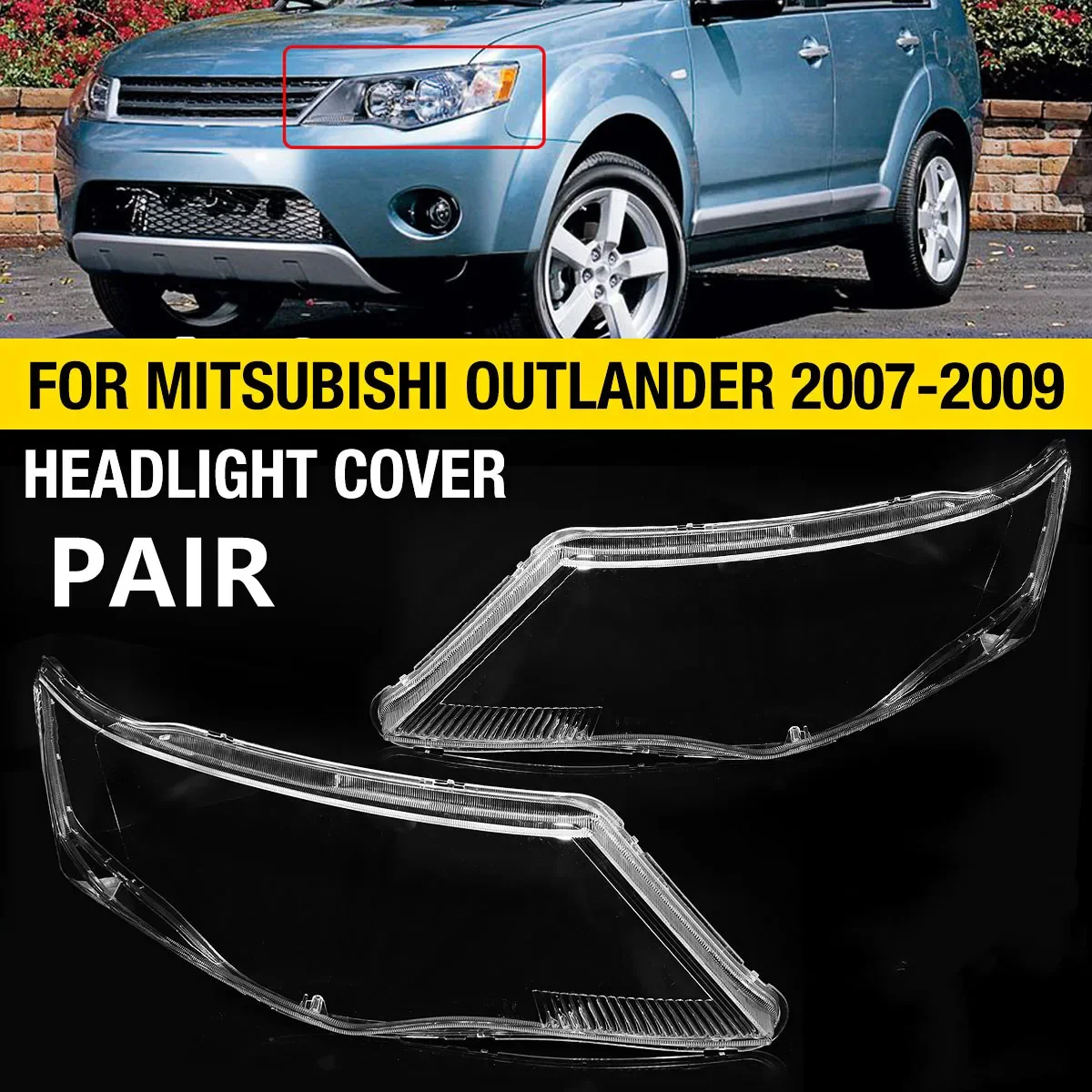 Pair Headlamp Shell Transparent Cover  For Mitsubishi Outlander 2007 2008 2009 Car Front Headlight Cover Lampshade Mask Lens