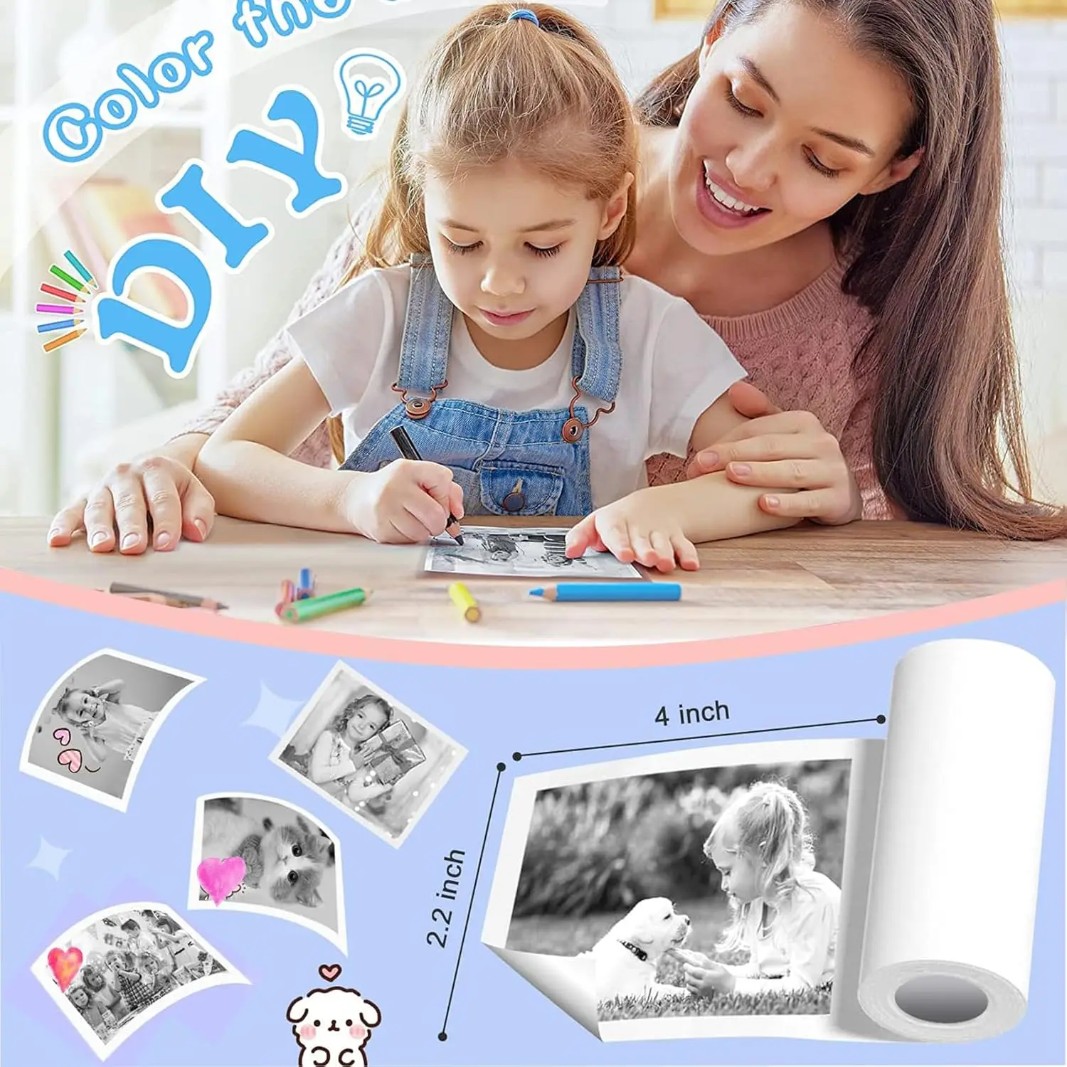 Kids Instant Camera Refill Print Paper White Non-Adhesive 57mm-Photo Printer Thermal Paper Rolls for Portable Mini Printer